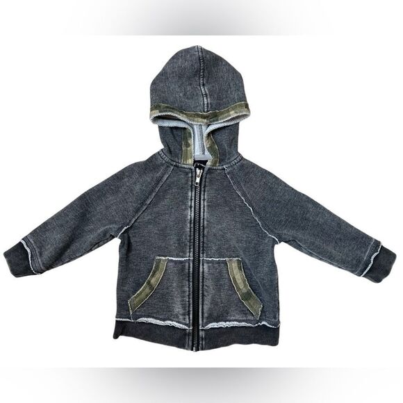 Art Class Charcoal Grey Hooded Full Zip Jacket Camo Trim Kidcore sz 18 months - Picture 1 of 9